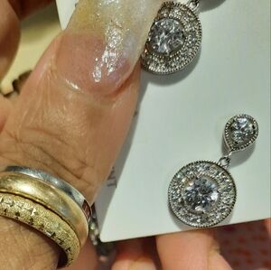 NWT AUTHENTIC CRISLU WEDDING DANGLES PLATINUM STERLING SILVER CZ HALO EARRINGS